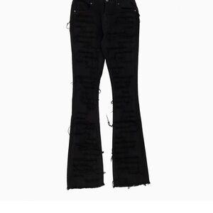 Women's Heavy Twill Dist Stacked Frayed Denim Pant